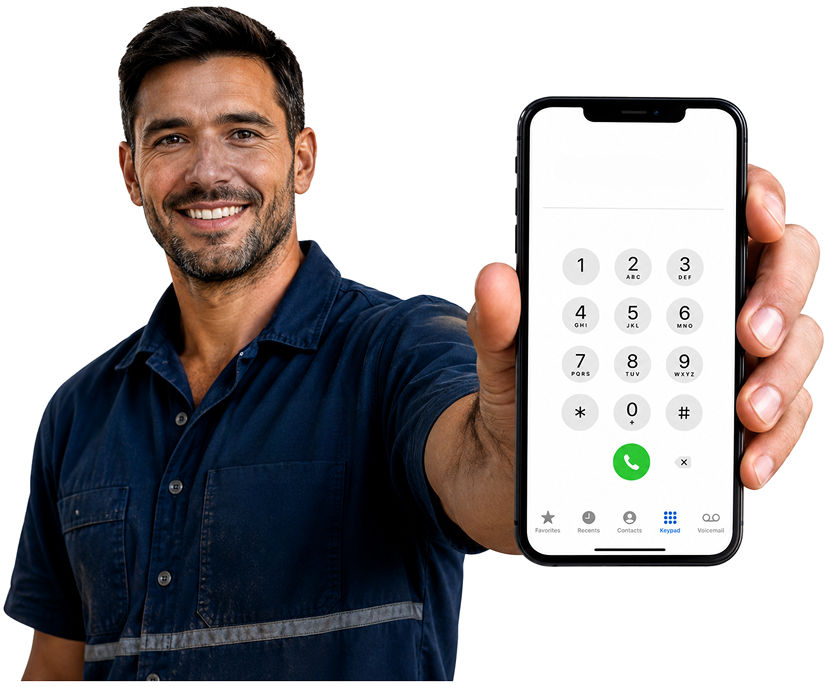 West Pennant Hills Blocked Drains plumber holding a phone — call 1300 261 965