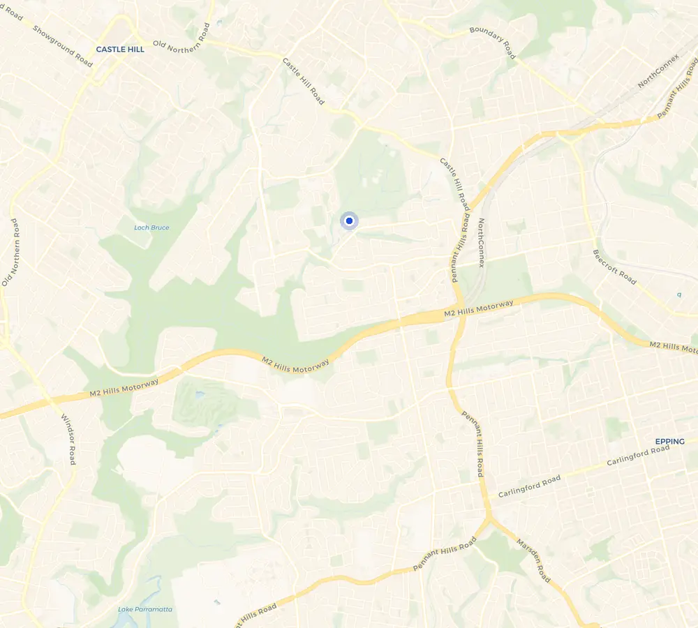 Map of the West Pennant Hills service area and the surrounding Hills District, showing West Pennant Hills and the nearby streets we cover.