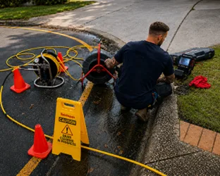 Plumber checking a blocked drain on a West Pennant Hills job