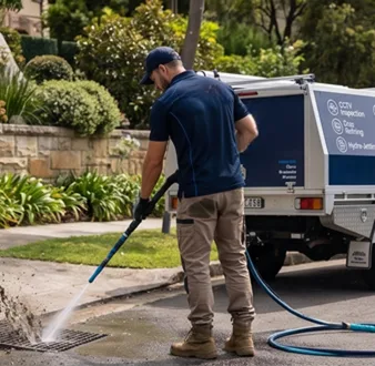 Cutting tree roots out of a West Pennant Hills drain